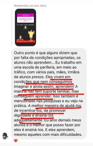 Depoimento de professora de escola de periferia