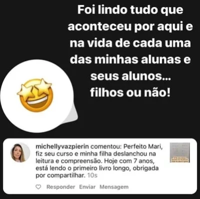 Comentário de mãe sobre a filha lendo o primeiro livro